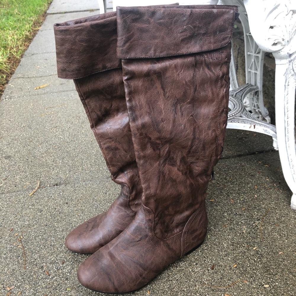 Brown Knee High Flat Boots